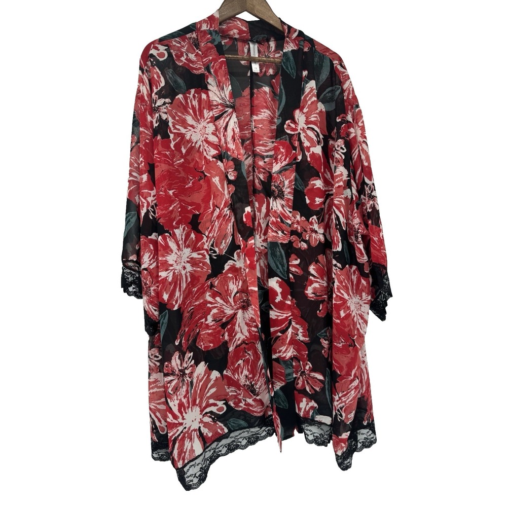 Adore Me 1X Oversize Floral Kimono Cover Up Romantic Tropical Lace Beachy